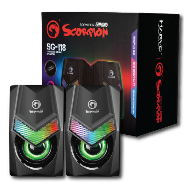 Marvo Sg118 Ηχεία Υπολογιστή 2.0 με Rgb Φωτισμό και Ισχύ 3W σε Μαύρο Χρώμα Marvo SG118 Ηχεία Υπολογιστή 2.0 με RGB Φωτισμό και Ισχύ 3W σε Μαύρο Χρώμα