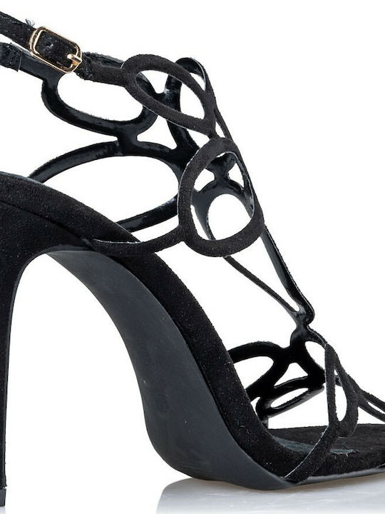 Envie Shoes Suede Γυναικεία Πέδιλα με Λεπτό Ψηλό Τακούνι σε Μαύρο Χρώμα
