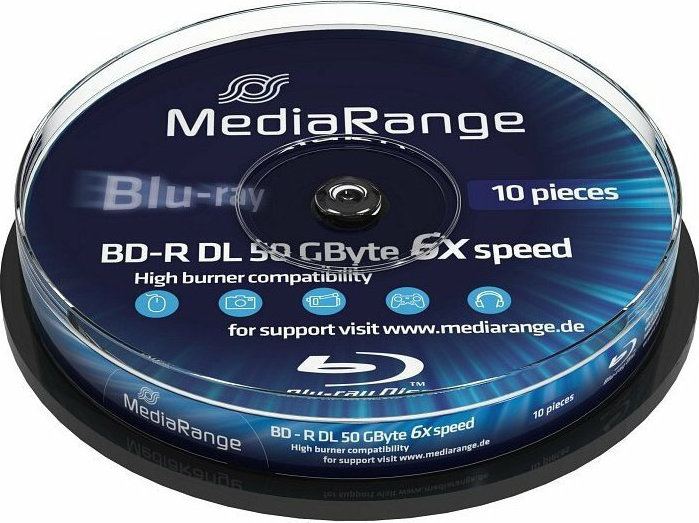 MediaRange Εγγράψιμα BD R 6x Dual Layer 50GB Cake Box 10τμχ MR507