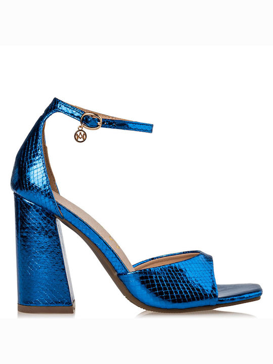 Envie Shoes Γυναικεία Πέδιλα με Χοντρό Ψηλό Τακούνι σε Μπλε Χρώμα