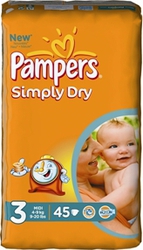 Pampers Simply Dry No 3 (4-9Kg) 45τεμ