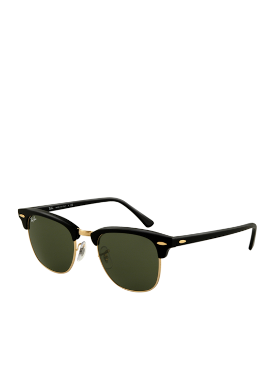 Ray Ban Clubmaster Sunglasses with Black Plastic Frame and Green Lens RB3016 W0365
