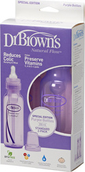 Dr. Brown's Natural Flow, Πλαστικό Μπιμπερό με Στενό Λαιμό Μωβ 250ml 2τμχ