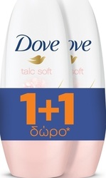 Dove Talc Soft Roll On 50ml x2