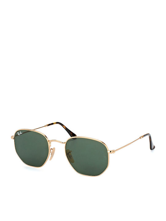 Ray Ban Hexagonal Sunglasses with Gold Metal Frame and Green Lens RB3548N 001