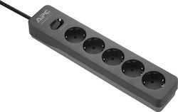 APC PME5B-GR Steckdosenleiste mit Überspannungsschutz 5 Steckdosen mit Schalter und Kabel 1.5m Schwarz