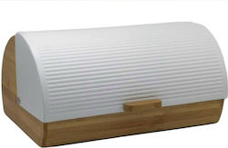 Marva Stripes Ψωμιέρα με Καπάκι Ξύλινη σε Λευκό Χρώμα 39x28x18.5cm
