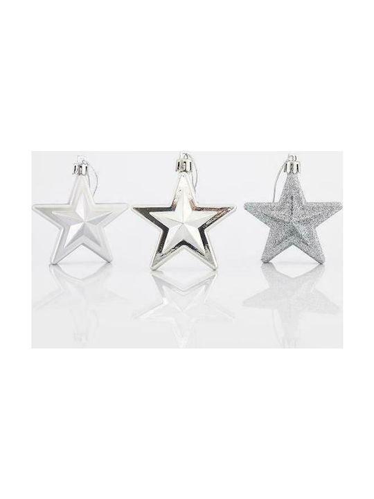 Set Weihnachtsbaumschmuck Sterne Kunststoff Silber 12 Stück