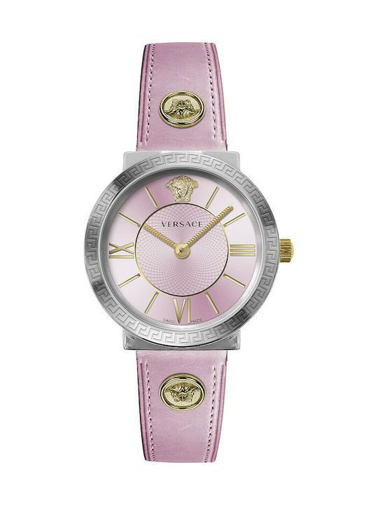 Versace Glamour Ladies Watch with Leather Strap Pink