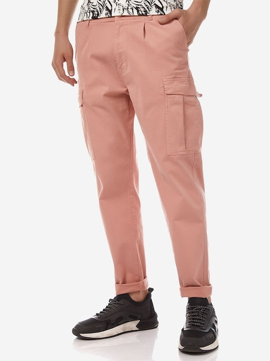 Brokers Jeans Ανδρικό Παντελόνι Cargo Ελαστικό σε Loose Εφαρμογή Ροζ