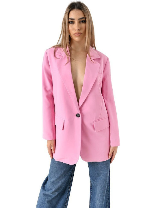 Only Long Women's Waisted Blazer Pink
