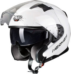 Pilot Hermes SV Jet Helmet with Sun Visor ECE 22.05 1400gr White Gloss PIL000KRA92