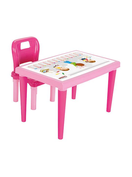 Комплект Детска Маса със Столове от Пластмаса Розов