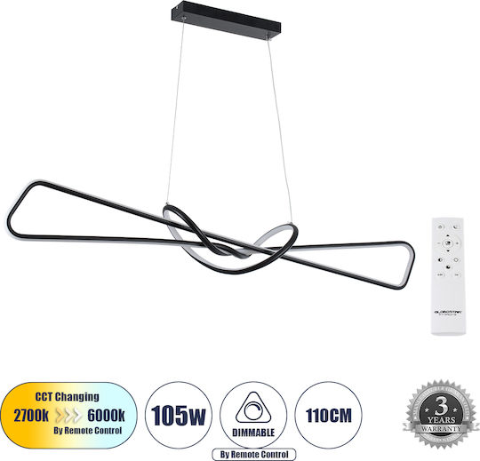 GloboStar Dolores LED Κρεμαστό Φωτιστικό Μαύρο 110x17x17.5εκ.