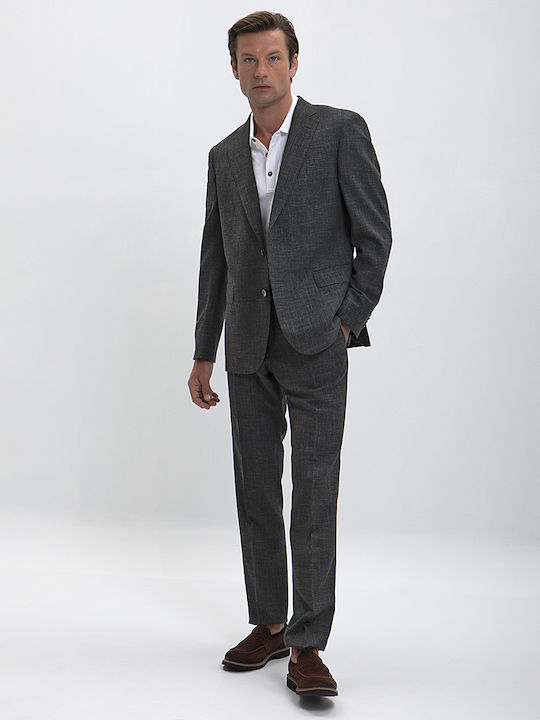 Κοστούμι με Μικροσχέδιο Slim Fit σε Λαδί Vardas Λαδί