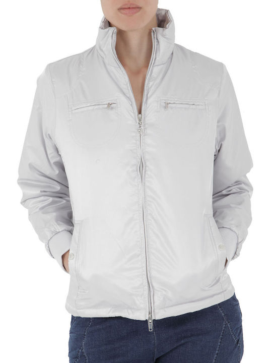 Freddy Women's Short Puffer Jacket for Spring or Autumn Silver