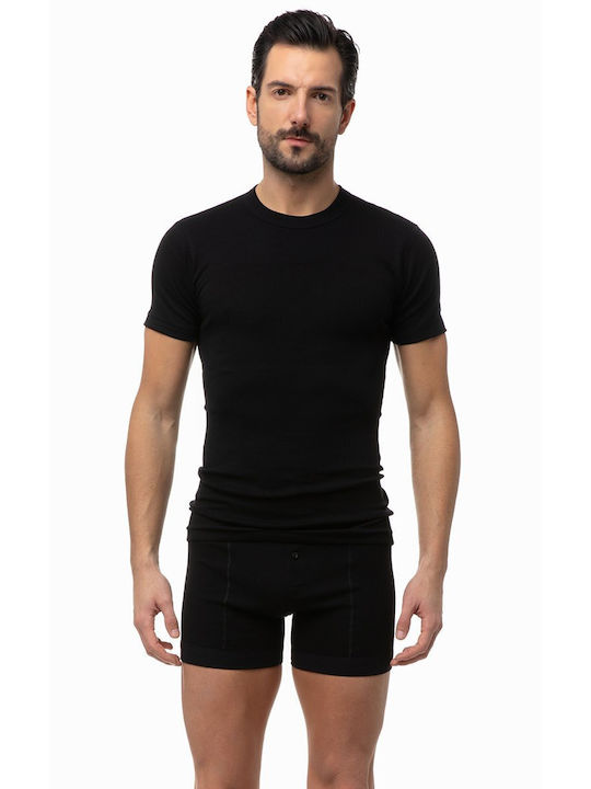 Minerva Men's Short Sleeve Undershirts Μαύρη 1Pachet