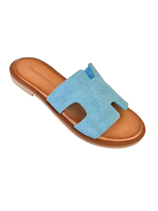 Gkavogiannis Sandals Leder Damen Flache Sandalen in Hellblau Farbe