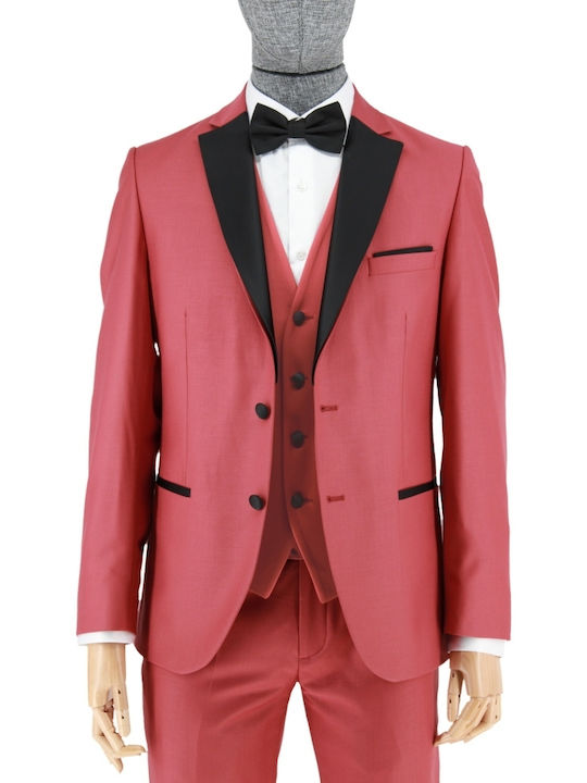 Makis Tselios Fashion Men's Suit with Vest Coral