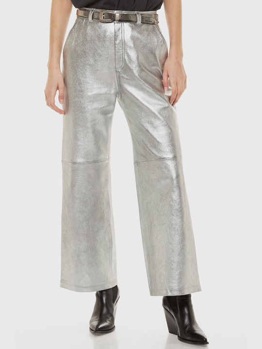 Pepe Jeans Women's Leather Trousers Gray