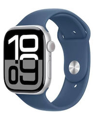 Apple Watch Series 10 Aluminum 46mm Refurbished Grade A Silver με Denim Sport Band, M/L