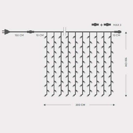 200 Λαμπάκια LED Κουρτίνα 1.5μ. x 100εκ. Λευκά