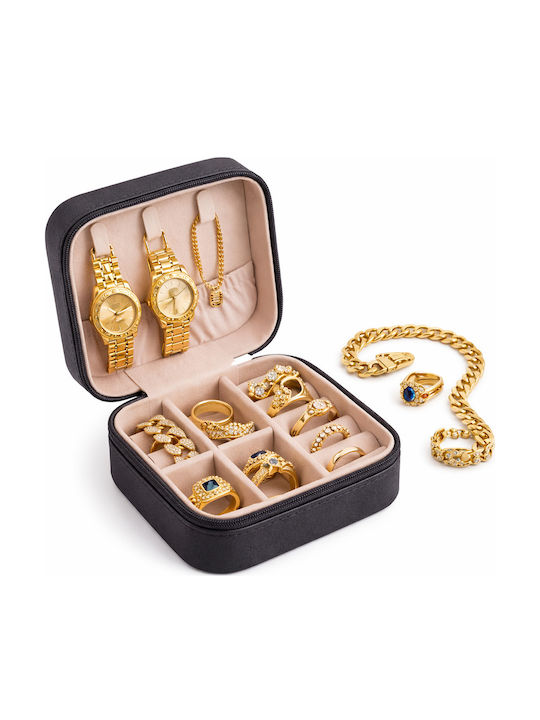 Portable Travel Jewellery Case 10×10×5cm Pu Leather — Earrings Necklace Rings Bracelets Grey Sn00008