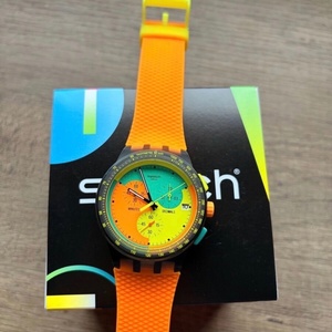 Swatch Unisex Ανδρικό Ρολόι Χρονογράφος Μπαταρίας με Πορτοκαλί Καουτσούκ Λουράκι SUSB422