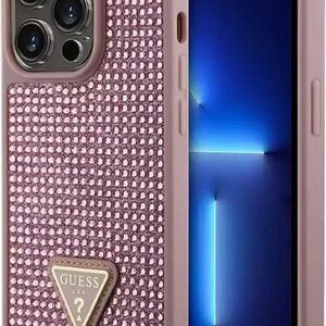 Guess Rhinestones Triangle Back Cover Μεταλλικό Ροζ (iPhone 15 Pro) GUHCP15LHDGTPP