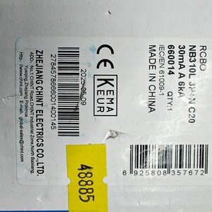 Chint Circuit Breaker Rcbo Nb310l/3n 3p+n C20 30ma A 6ka Nb310l3pn30maa20c
