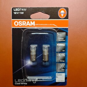 Osram Lamps Car LEDriving Cool White T4W LED 6000K Cold White 12V 1W 2pcs 3850CW-02B