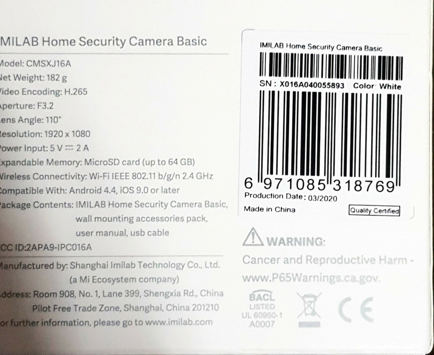 Imilab Mijia Imilab Home Security Camera Basic IP Surveillance Camera Wi-Fi Full HD 1080p with Two-Way Communication