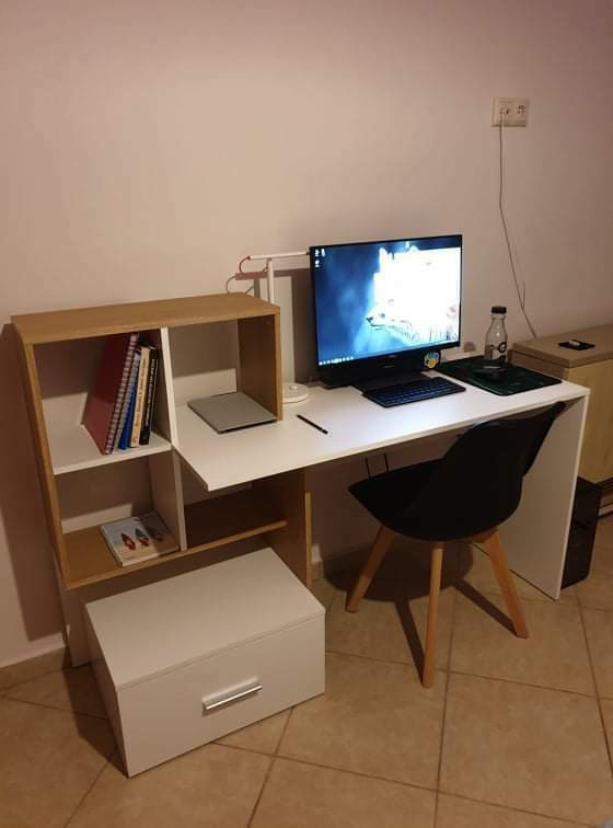 Birou Deskho Din Lemn Cu Birou Alb / Natural 149x50x105cm