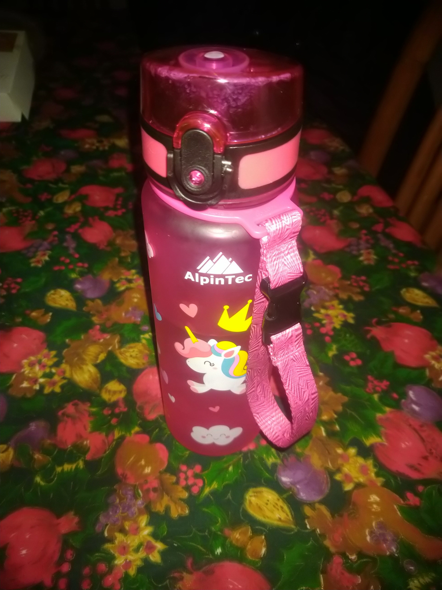 AlpinPro Kids Water Bottle Unicorn Plastic with Straw Non Spill Pink 500ml