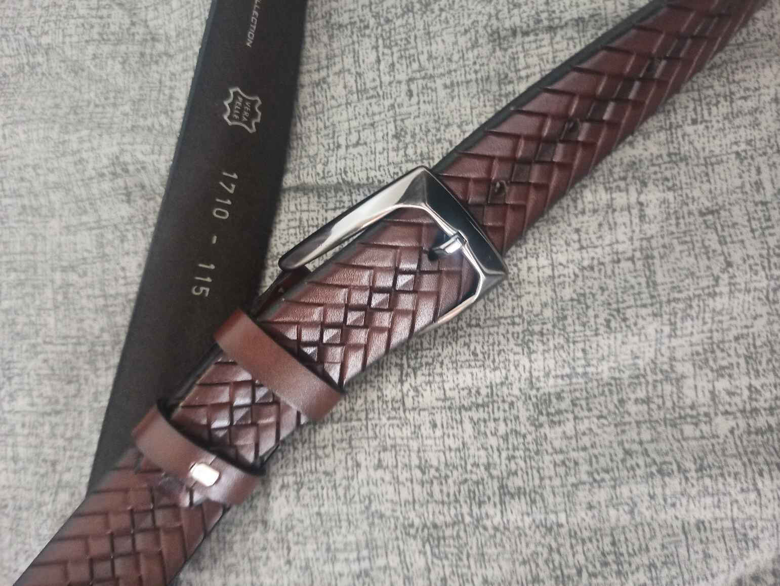 Men's Belt Leather Knitted Brown