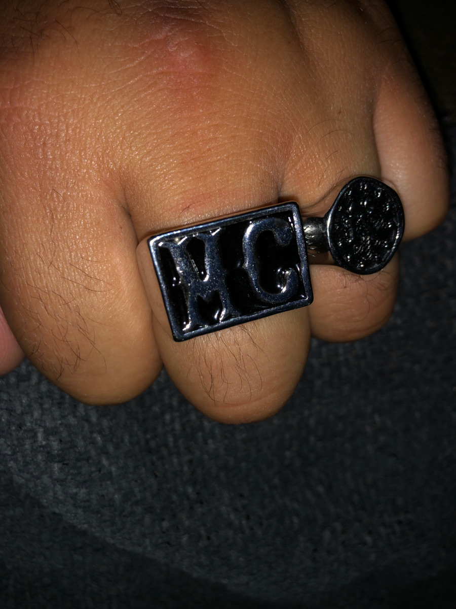 Mc Ring Black Silver Motorcycle Club Ring