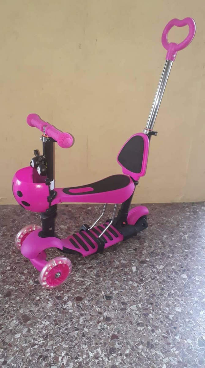 Kids Scooter Foldable Scooter Walker 501 3-Wheel with Seat for 3+ Years Pink