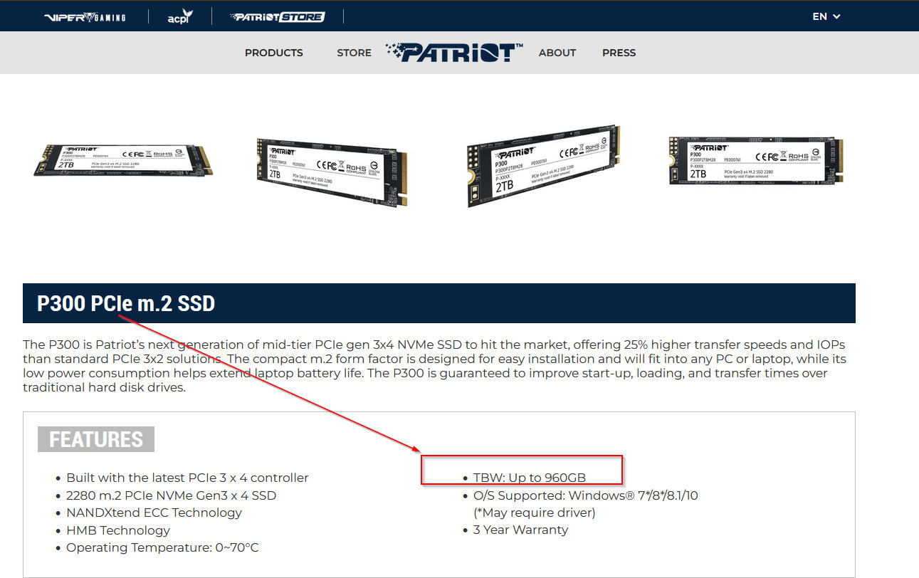 Disco SSD M2 Patriot P300 2Tb PCI-E Gen3 NVME - Gezatek Computación