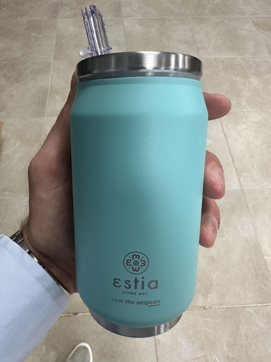 Estia Travel Cup Save the Aegean Recyclable Glass Thermos Stainless Steel / Plastic BPA Free 300ml Blossom Rose with Straw