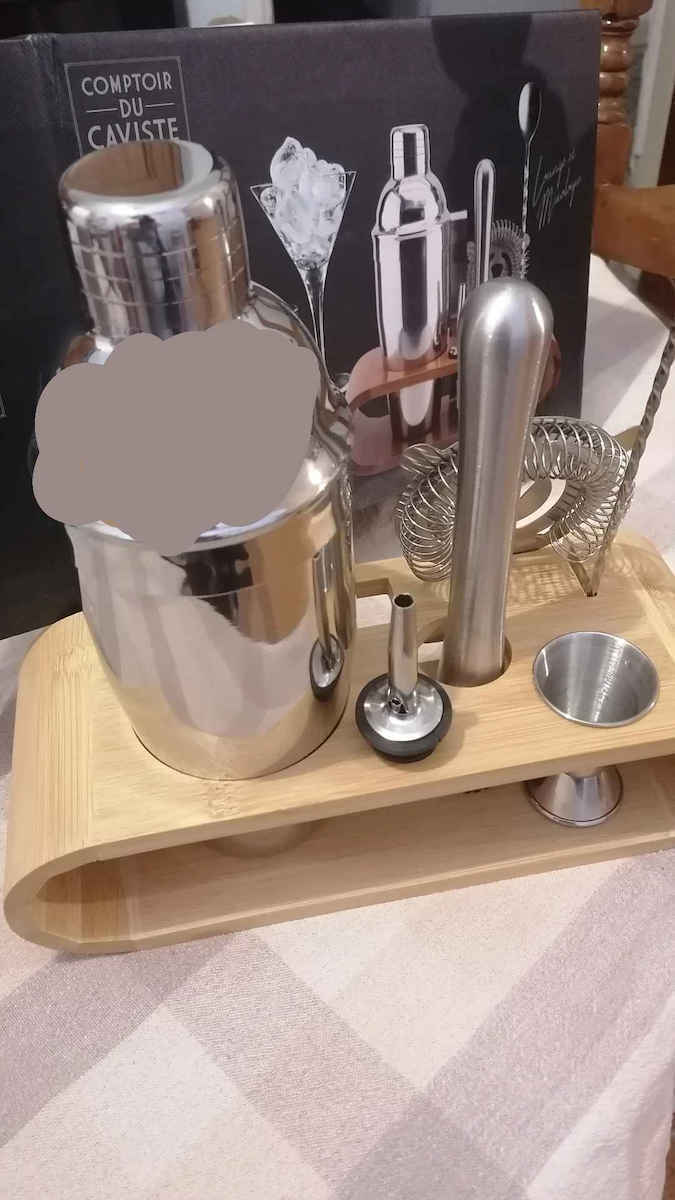 Σετ Cocktail από Ανοξείδωτο Ατσάλι με Βάση από Μπαμπού 8τμχ KV7303