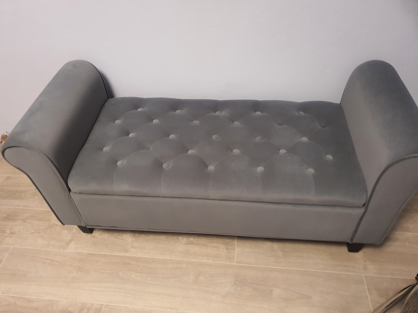 Bench Stool With Storage Space Upholstered In Gray Velvet 126x48.5x57cm