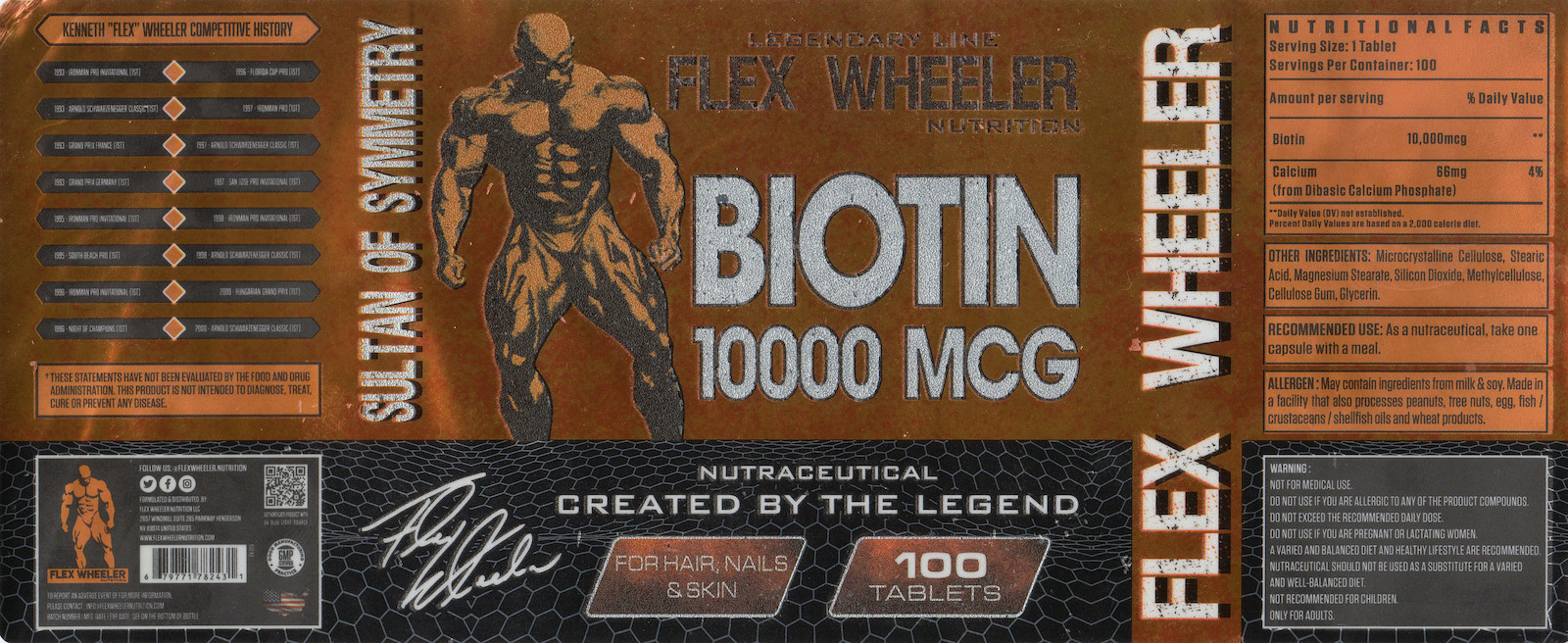 Flex Wheeler Biotin Витамин за Косата & Кожата 10000mcg 100 Таблетки
