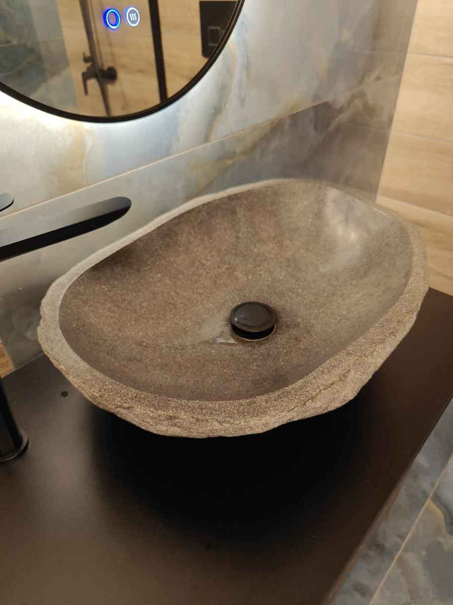 Bati Bali River Stone 40 Deasupra Blatului Chiuvetă Piatră 50x50x15cm Negru