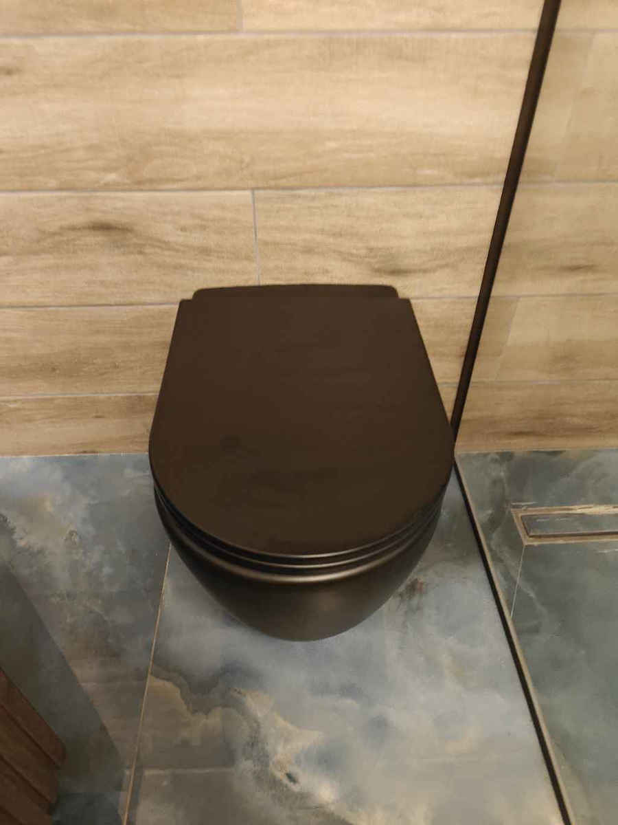 Karag Milos Stehende Toilette Randlos mit Schlank Deckel Sanftes Schließen Schwarz
