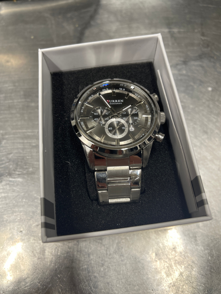 Curren Men's Watch 45mm Chronograph Battery with Silver Metal Bracelet