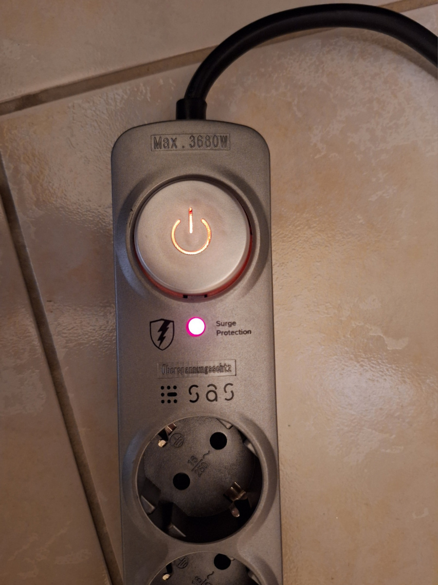 SAS Power Strip with Surge Protection 6 Positions with Switch and Cable 1.5m Silver