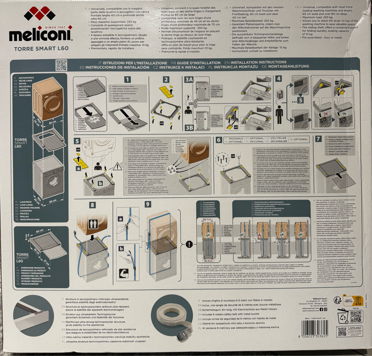 Meliconi Torre Base Smart L60 070-0595 Συνδετικό Πλυντηρίου/Στεγνωτηρίου από Πλαστικό με Συρτάρι 60x55εκ.