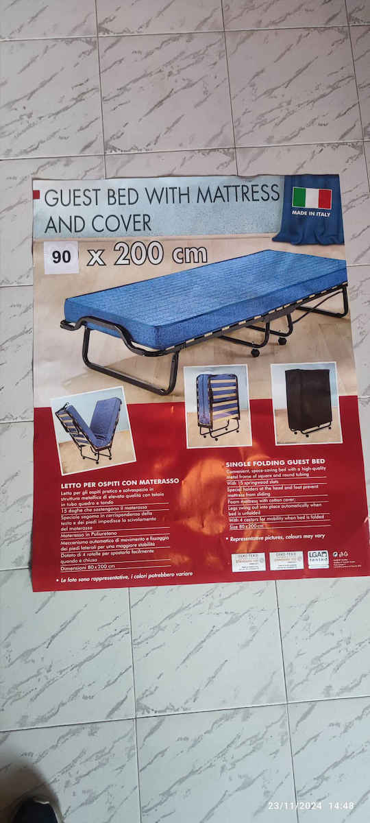 Folding Guest Bed with 11cm Mattress Single Blue 200x90x33cm