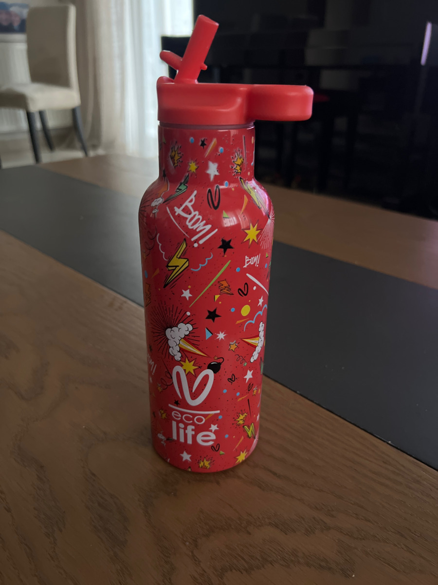 Ecolife Vasiliki Kids Water Bottle Thermos Stainless Steel with Straw Rainbow 500ml (Various Designs/Colours)