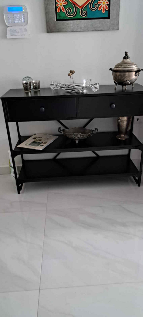 Console Table Wood & Metal Black Velvet-Black Metal L100xW34.5xH75cm